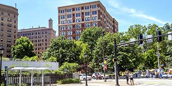 The William Pitt Union sits at the corner of Bigelow Boulevard and Fifth Avenue in Oakland. 