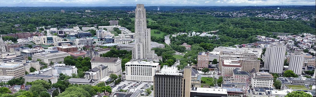 Wide view of Pitt's Oakland campus from top-most point on campus.